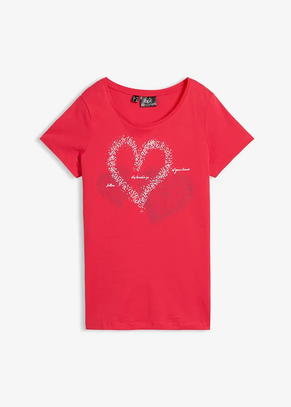 Shirt mit Herzdruck aus Bio-Baumwolle in rot von vorne - bonprix