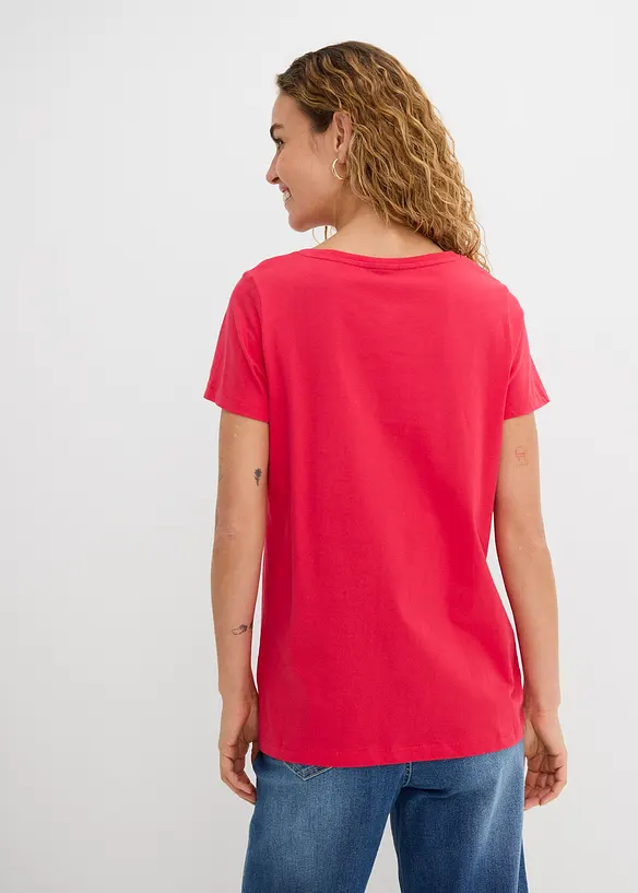 Shirt mit Herzdruck aus Bio-Baumwolle in rot von hinten (im Anschnitt) - bonprix