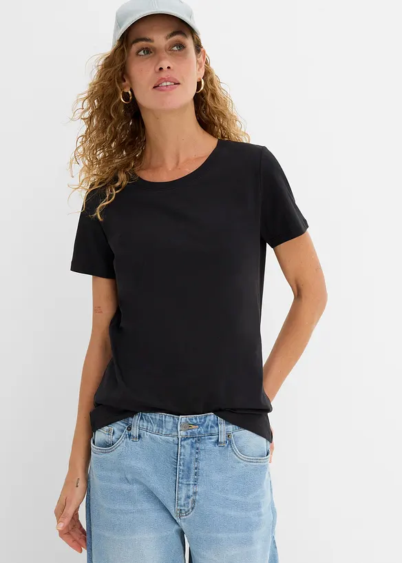 T-Shirt aus reiner Baumwolle (2er Pack) in schwarz von vorne (im Anschnitt) - bonprix T-Shirt aus reiner Baumwolle (2er Pack) in schwarz von vorne (im Anschnitt) - bonprix