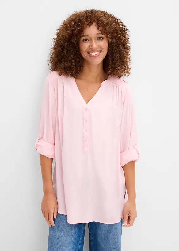 Tunikabluse aus softer Viskose in rosa von vorne (im Anschnitt) - bonprix
