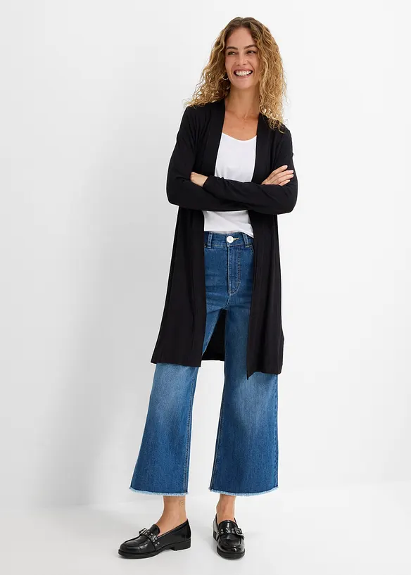 Shirtjacke aus softem Viskose-Mix in schwarz von vorne (im Anschnitt) - bonprix