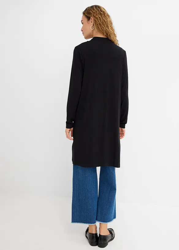 Shirtjacke aus softem Viskose-Mix in schwarz von hinten (im Anschnitt) - bonprix