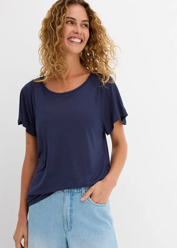 Flammgarn-Shirt mit Flügelärmeln in blau von vorne (im Anschnitt) - bonprix Flammgarn-Shirt mit Flügelärmeln in blau von vorne (im Anschnitt) - bonprix