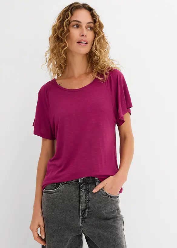 Flammgarn-Shirt mit Flügelärmeln in lila von vorne (im Anschnitt) - bonprix Flammgarn-Shirt mit Flügelärmeln in lila von vorne (im Anschnitt) - bonprix