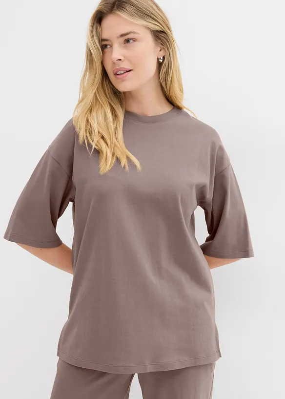 Longshirt aus Interlock in braun von vorne (im Anschnitt) - bonprix