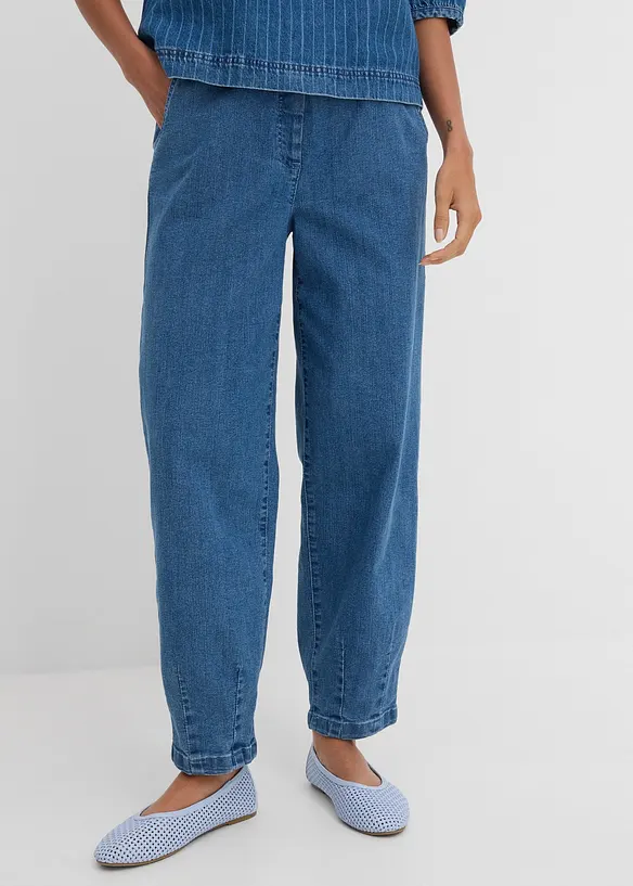 Mom-Jeans High Waist, Bequembund in blau von vorne - bonprix
