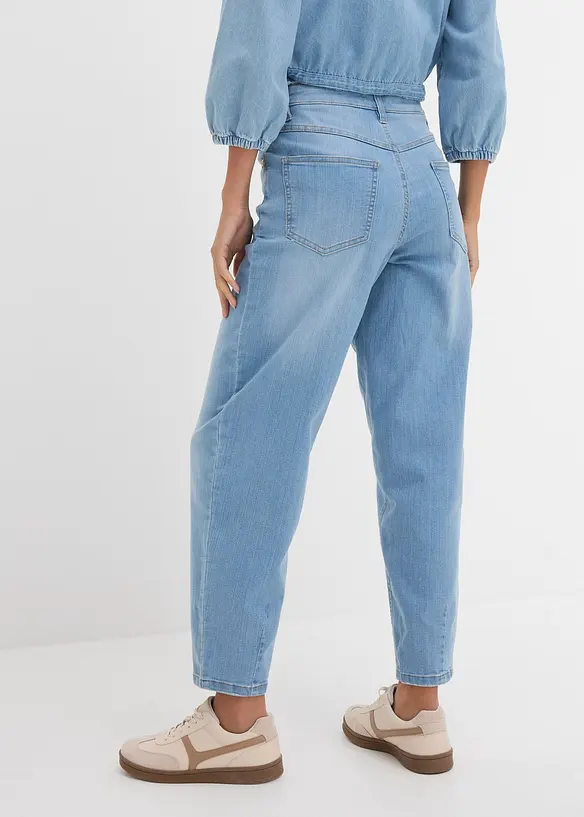 Barrel-Jeans High Waist, cropped in blau von hinten - bonprix