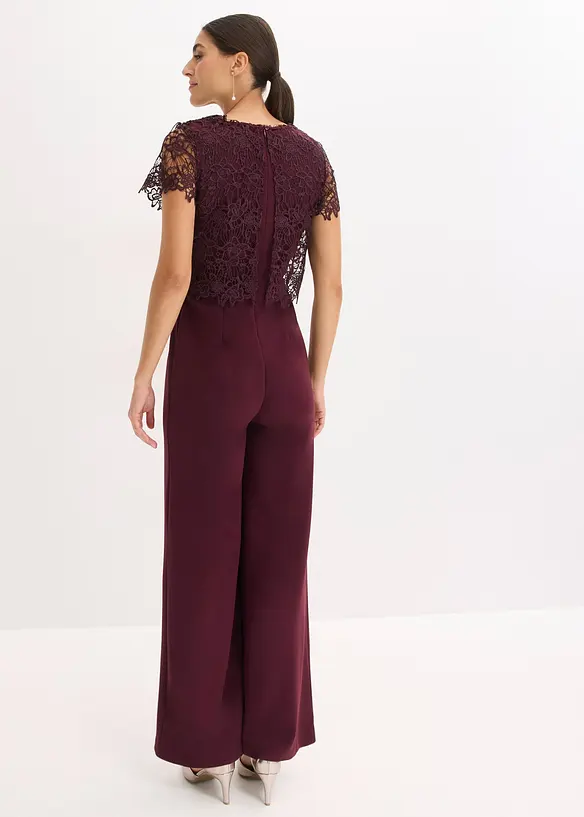 Jumpsuit aus softem Scuba mit Spitze in rot von hinten (Totalaufnahme) - bonprix