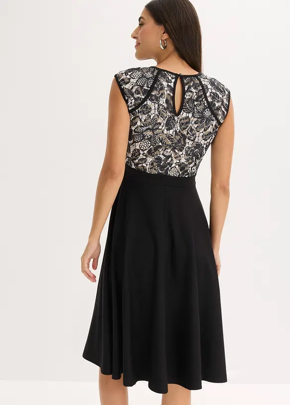 Midikleid mit Spitze in schwarz von hinten (Totalaufnahme) - bonprix