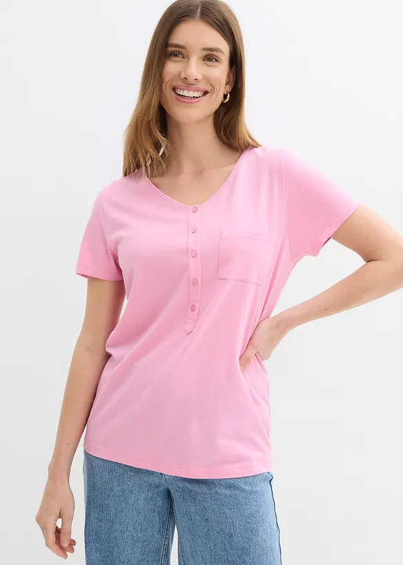 T-Shirt aus Baumwoll-Viskose-Mix in rosa von vorne (im Anschnitt) - bonprix