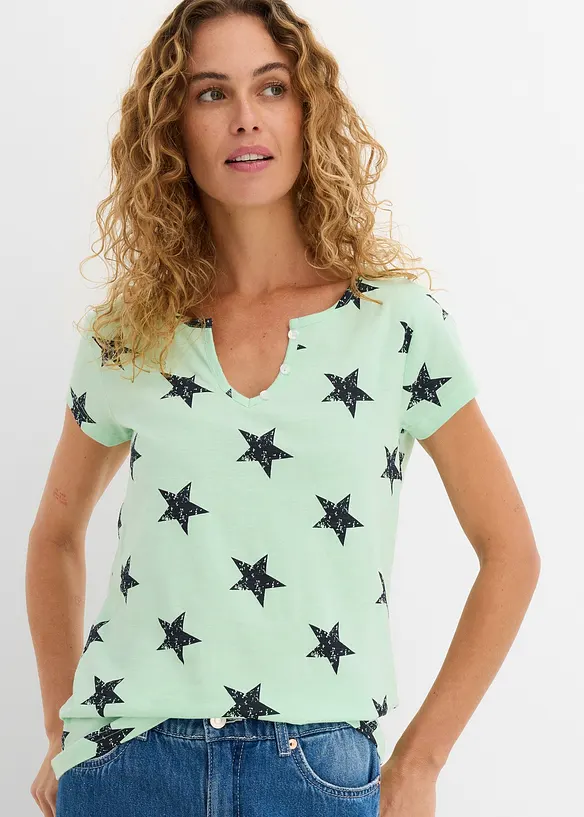 Shirt mit Sternen in grün von vorne (im Anschnitt) - bonprix