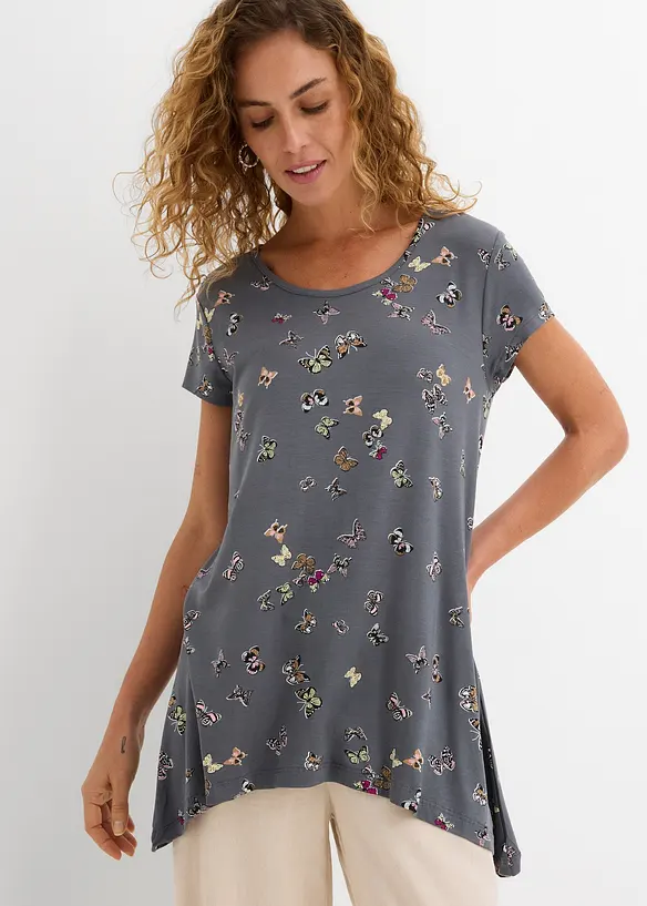 T-Shirt mit Schmetterlingen in grau von vorne (im Anschnitt) - bonprix