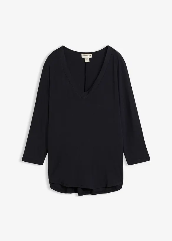 Shirt aus fließendem Viskose-Mix in schwarz von vorne - bonprix