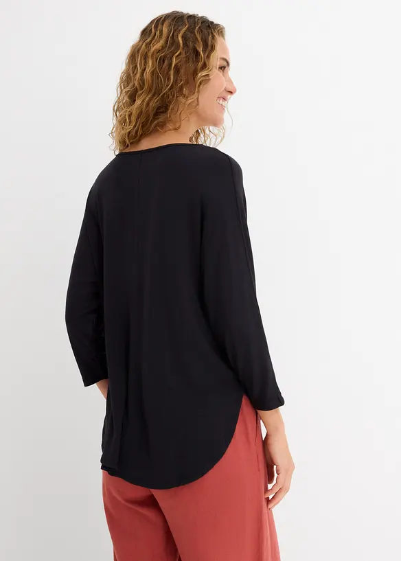 Shirt aus fließendem Viskose-Mix in schwarz von hinten (im Anschnitt) - bonprix