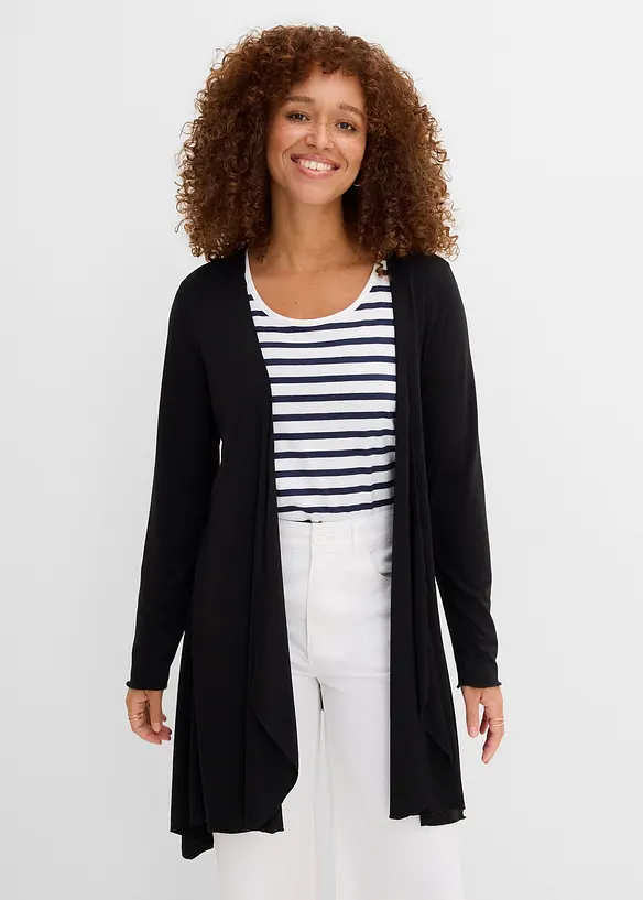 Shirtjacke aus softem Viskose-Mix in schwarz von vorne (im Anschnitt) - bonprix Shirtjacke aus softem Viskose-Mix in schwarz von vorne (im Anschnitt) - bonprix