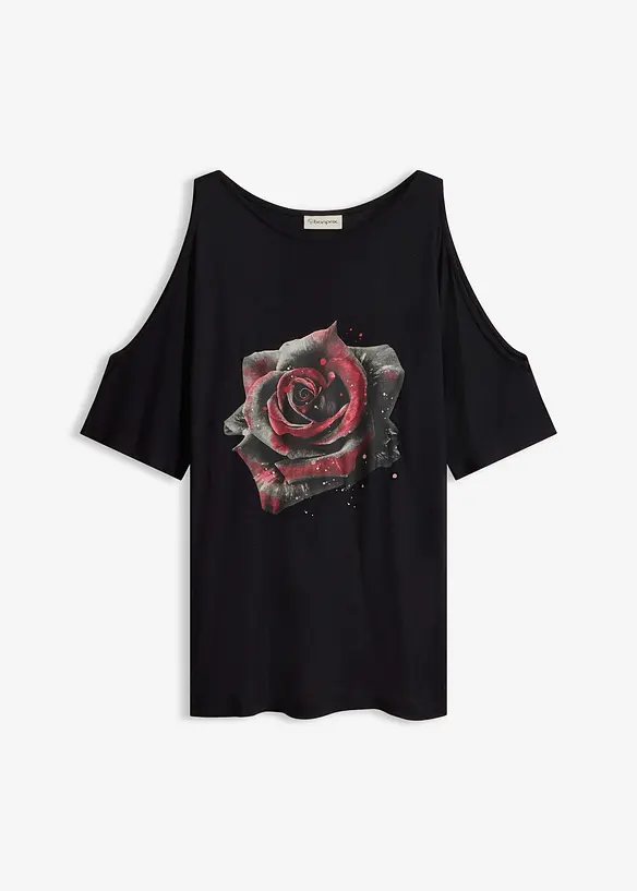 Cold-Shoulder-Shirt aus Viskose in schwarz von vorne - bonprix