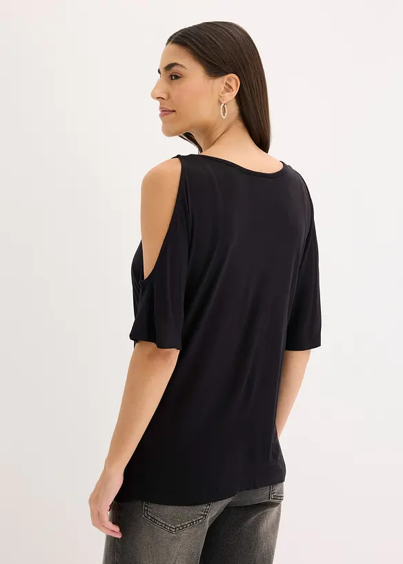 Cold-Shoulder-Shirt aus Viskose in schwarz von hinten (im Anschnitt) - bonprix