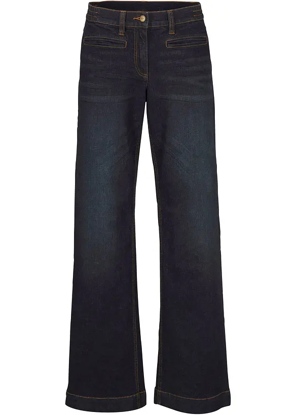 Wide-Leg-Jeans Mid Waist, Bequembund in blau von vorne - bonprix