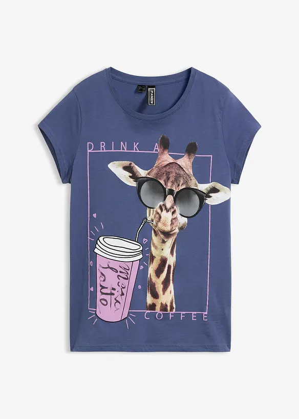T-Shirt aus reiner Baumwolle in blau von vorne - bonprix