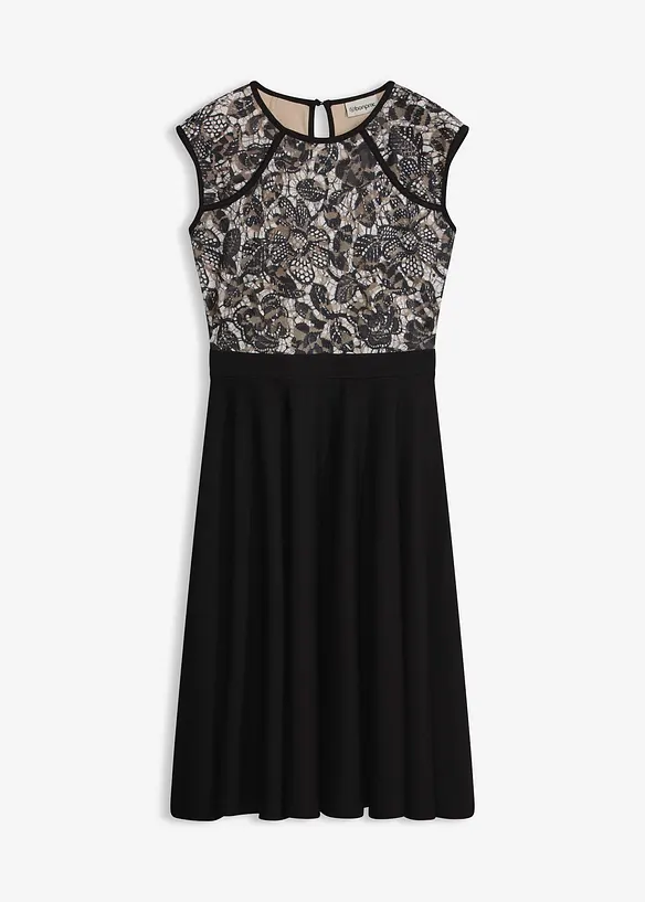 Midikleid mit Spitze in schwarz von vorne - bonprix