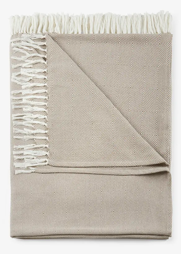 Überwurf mit Fransen in beige von vorne - bonprix