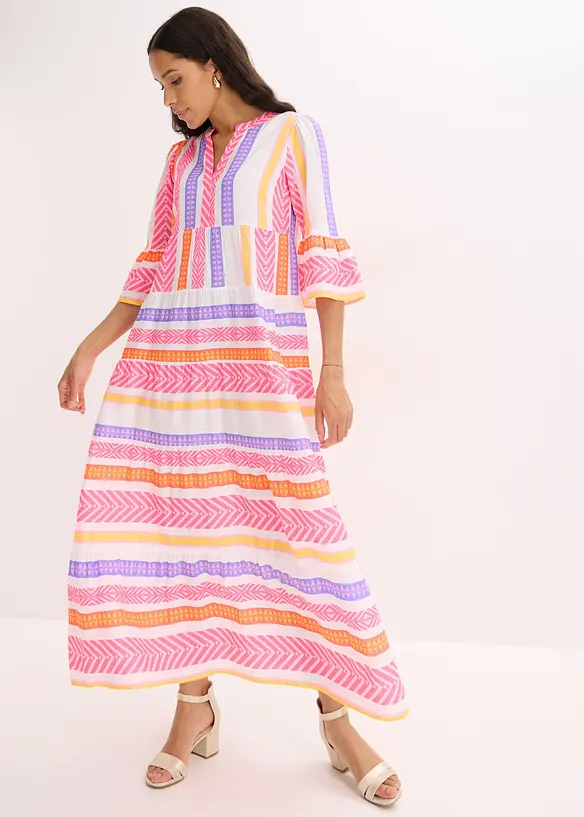 Maxikleid aus fließender Viskose in weiß von vorne (Totalaufnahme) - bonprix