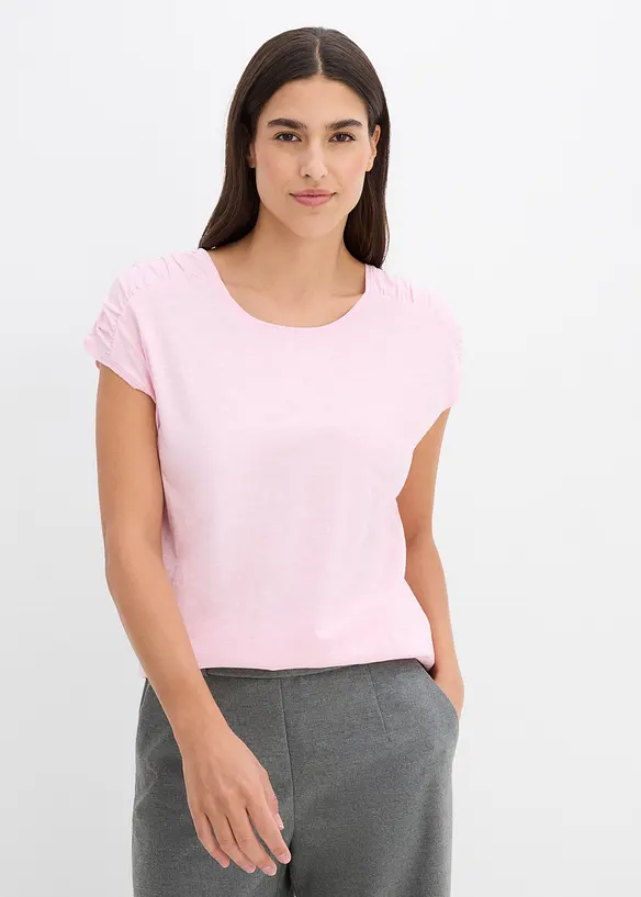 Boxy-Shirt, kurzarm in rosa von vorne (im Anschnitt) - bonprix