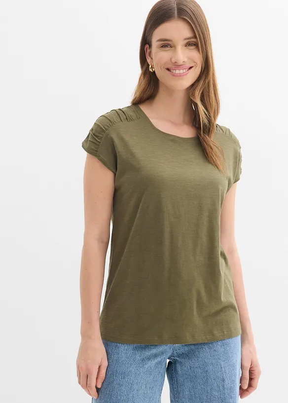 Boxy-Shirt, kurzarm in grün von vorne (im Anschnitt) - bonprix