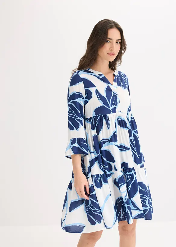 Tunika-Kleid aus fließender Viskose in weiß von vorne (Totalaufnahme) - bonprix