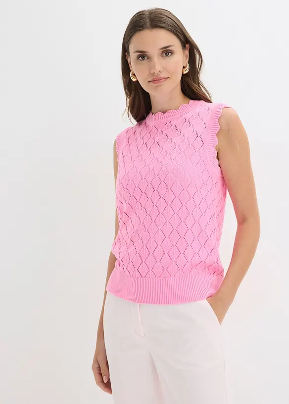 Ajour-Pullunder aus Baumwoll-Mix in rosa von vorne (im Anschnitt) - bonprix Ajour-Pullunder aus Baumwoll-Mix in rosa von vorne (im Anschnitt) - bonprix