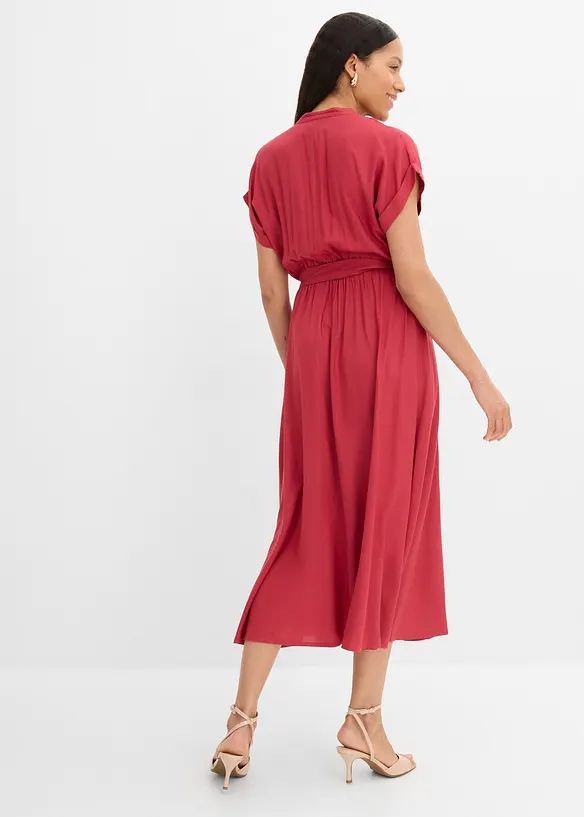 Hemdblusenkleid aus fließender Viskose in rot von hinten (Totalaufnahme) - bonprix Hemdblusenkleid aus fließender Viskose in rot von hinten (Totalaufnahme) - bonprix