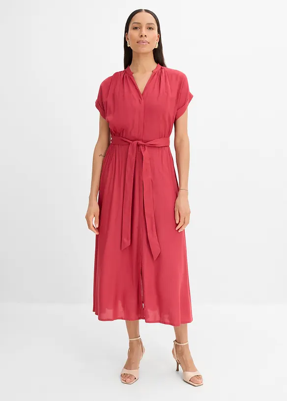 Hemdblusenkleid aus fließender Viskose in rot von vorne (Totalaufnahme) - bonprix Hemdblusenkleid aus fließender Viskose in rot von vorne (Totalaufnahme) - bonprix