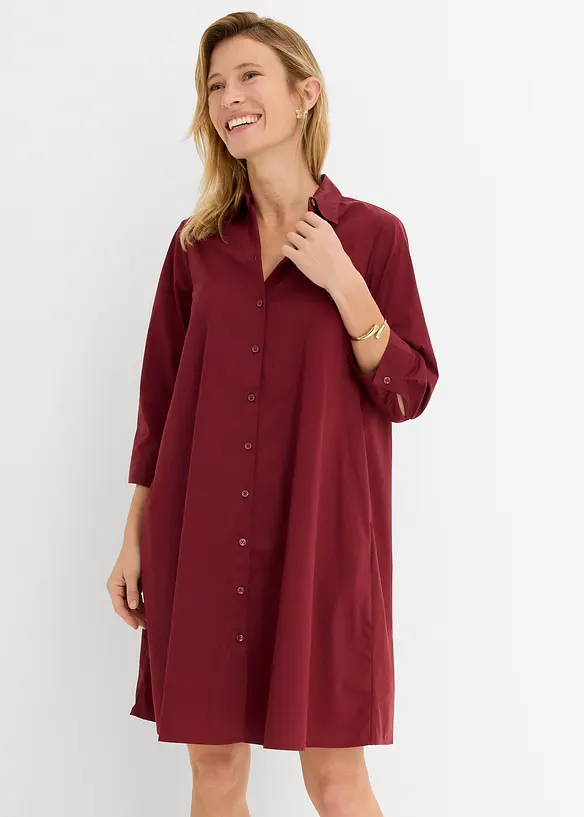 Hemdblusenkleid aus griffigem Popeline in rot von vorne (Totalaufnahme) - bonprix Hemdblusenkleid aus griffigem Popeline in rot von vorne (Totalaufnahme) - bonprix