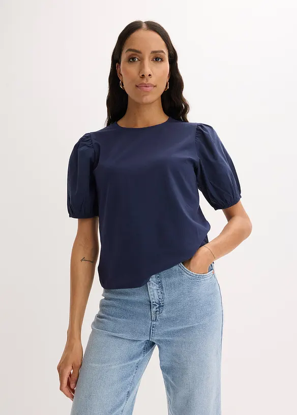 Shirt mit Ballonärmeln in blau von vorne (im Anschnitt) - bonprix