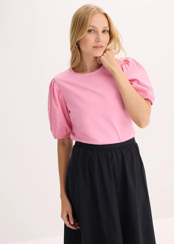 Shirt mit Ballonärmeln in rosa von vorne (im Anschnitt) - bonprix