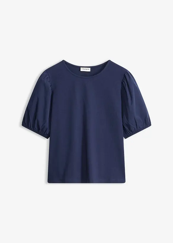 Shirt mit Ballonärmeln in blau von vorne - bonprix