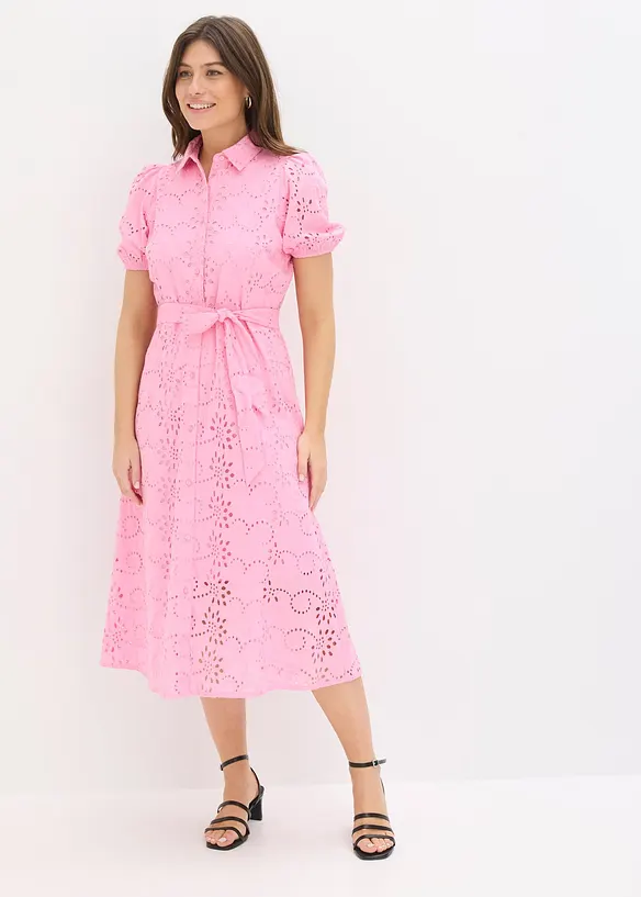 Blusenkleid aus reiner Baumwolle in rosa von vorne (Totalaufnahme) - bonprix