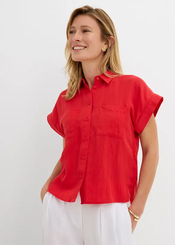 Hemdbluse aus fließendem Lyocell-Mix in rot von vorne (im Anschnitt) - bonprix