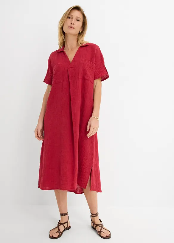 Musselin-Kaftan aus reiner Baumwolle in rot von vorne (Totalaufnahme) - bonprix Musselin-Kaftan aus reiner Baumwolle in rot von vorne (Totalaufnahme) - bonprix