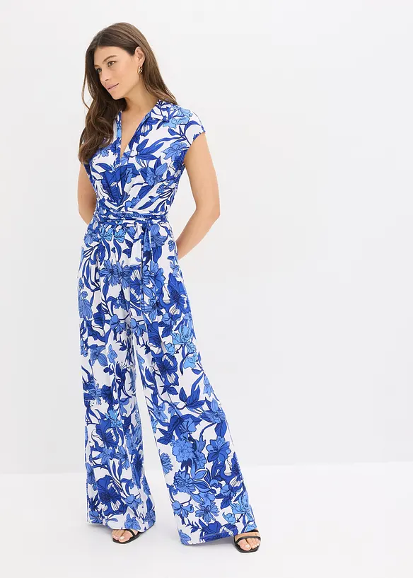 Ärmelloser Jersey-Jumpsuit in blau von vorne (Totalaufnahme) - bonprix