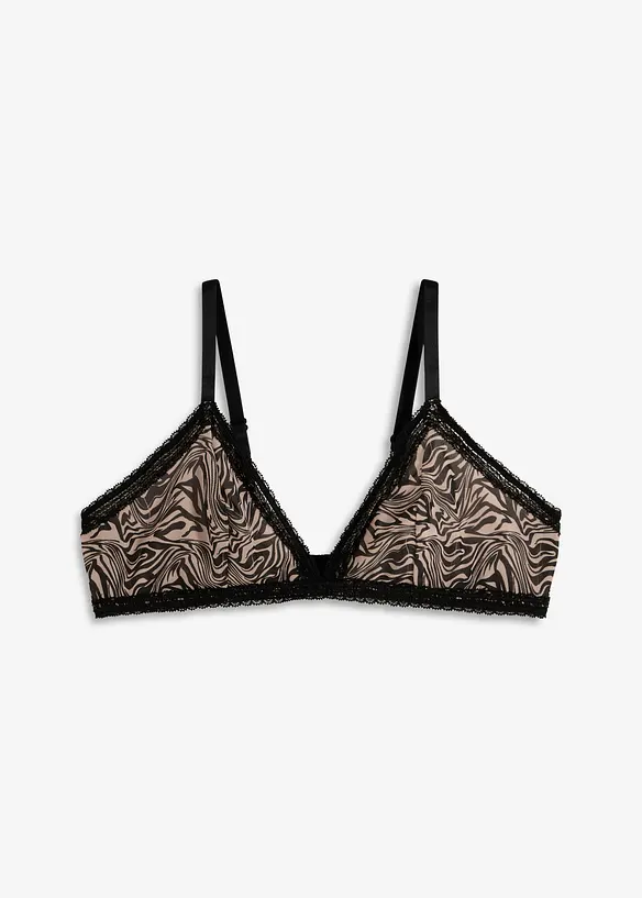 Triangel-BH ohne Bügel mit bedrucktem Mesh in schwarz von vorne - bonprix