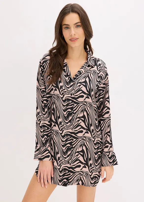 Gewebtes Nachthemd aus Satin in schwarz von vorne (Totalaufnahme) - bonprix