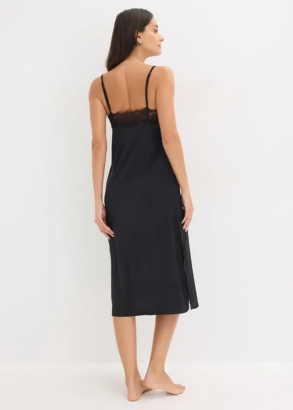 Satin Negligé mit zarter Spitze in schwarz von hinten (Totalaufnahme) - bonprix