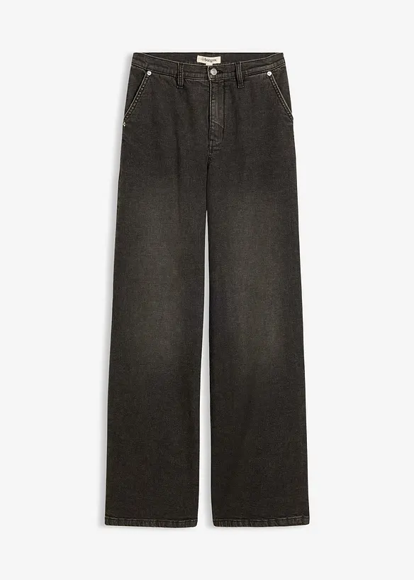 Loose Straight-Jeans, High Waist in schwarz von vorne - bonprix Loose Straight-Jeans, High Waist in schwarz von vorne - bonprix