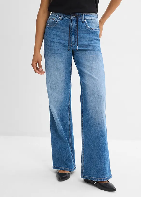 Loose Straight-Jeans, High Waist in blau von vorne - bonprix