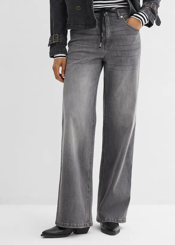 Loose Straight-Jeans, High Waist in grau von vorne - bonprix
