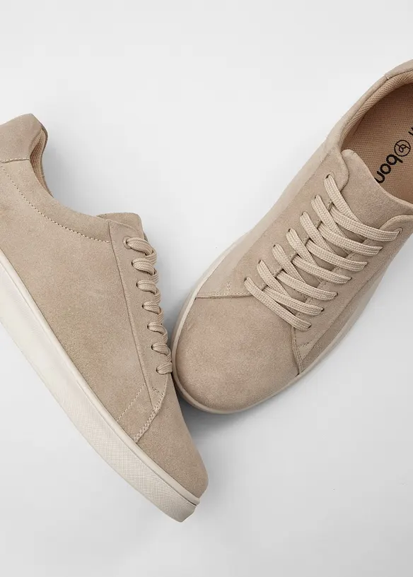 Sneaker aus Veloursleder in beige - bonprix
