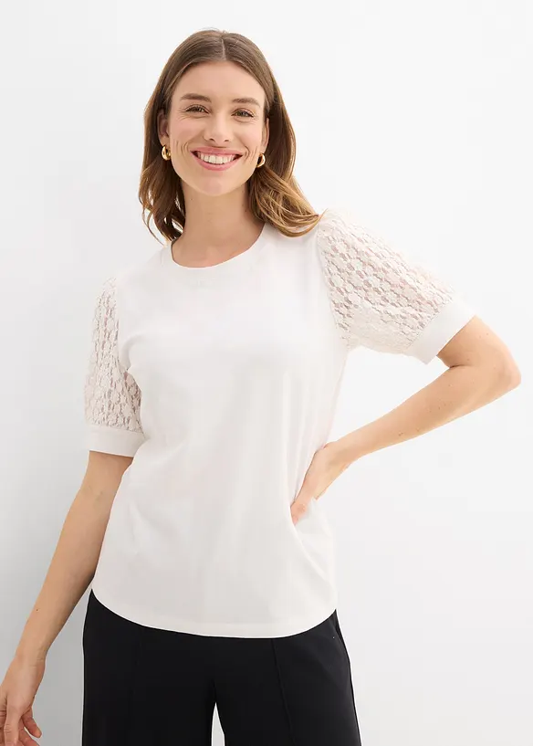 Shirt aus Baumwoll-Mix in weiß von vorne (im Anschnitt) - bonprix