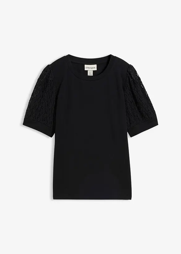 Shirt aus Baumwoll-Mix in schwarz von vorne - bonprix