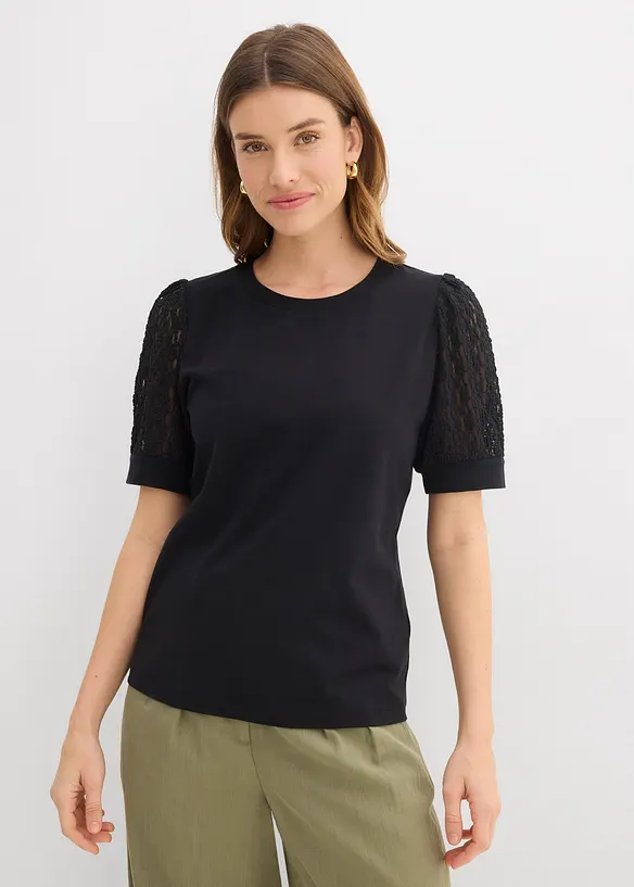Shirt aus Baumwoll-Mix in schwarz von vorne (im Anschnitt) - bonprix